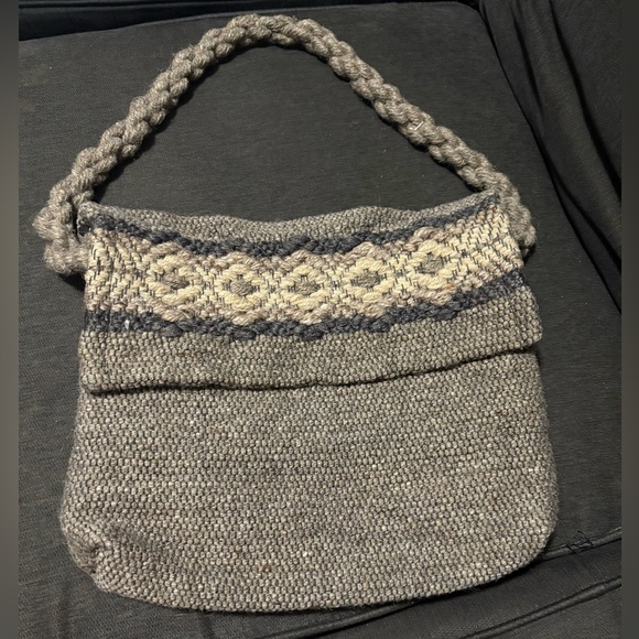 Boho Gray and Cream Knit Women's Bag - Picture 1 of 3